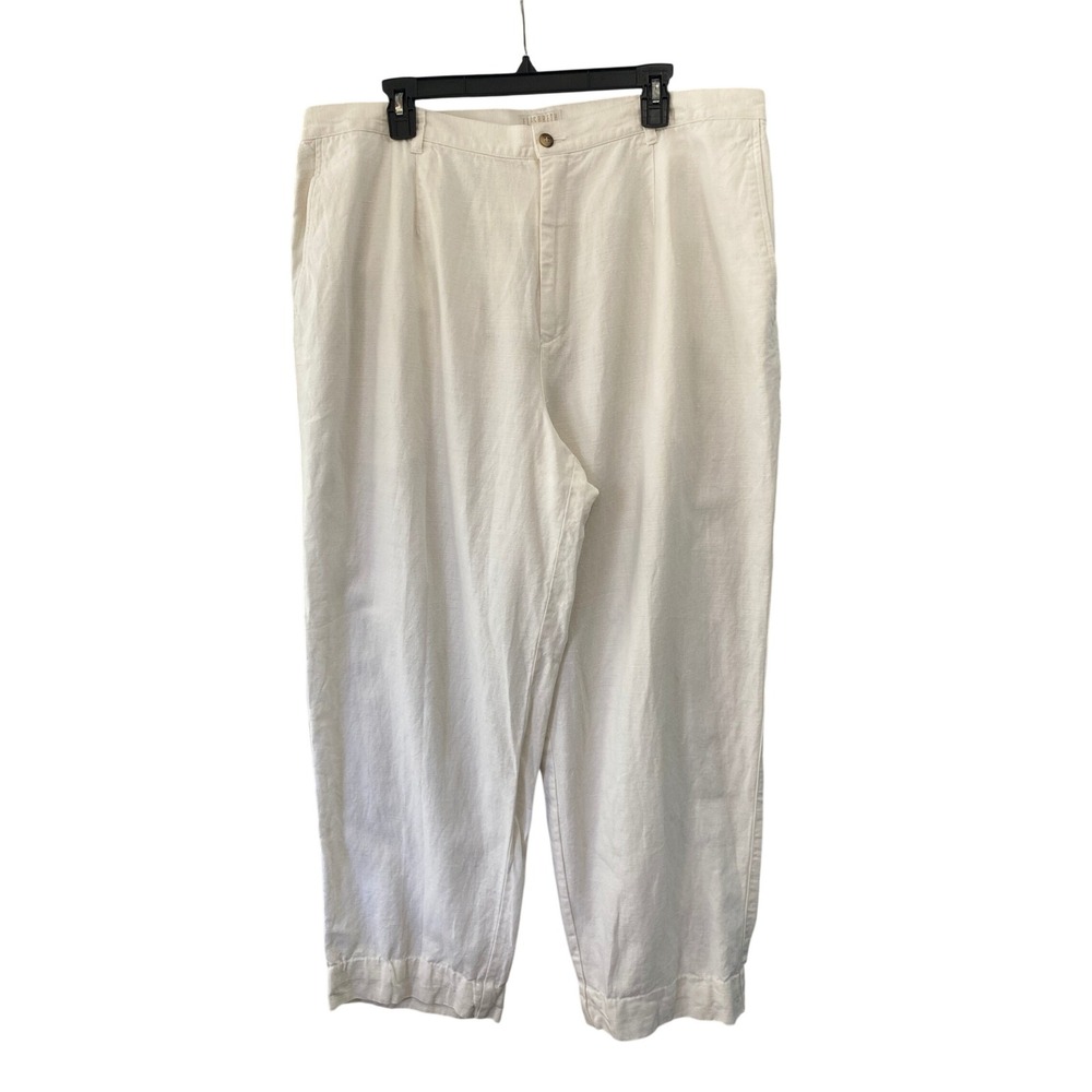 Elisabeth Liz Claiborne Linen Cotton Pant Women 22 Cream Pleated High Rise
